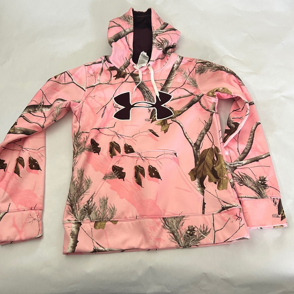 Under Armour Realtree Pink Camo Fleece Hoodie Sweatshirt Women's S/P Loose Fit
